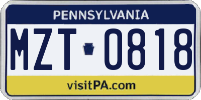 PA license plate MZT0818