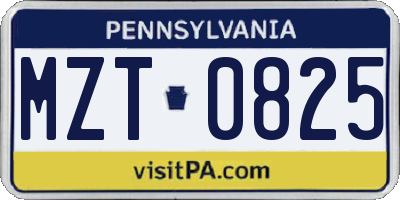 PA license plate MZT0825