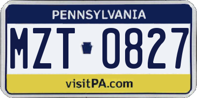 PA license plate MZT0827