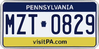 PA license plate MZT0829