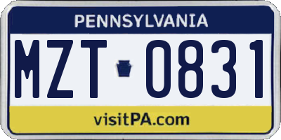 PA license plate MZT0831