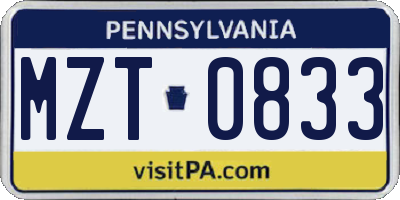 PA license plate MZT0833