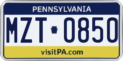 PA license plate MZT0850