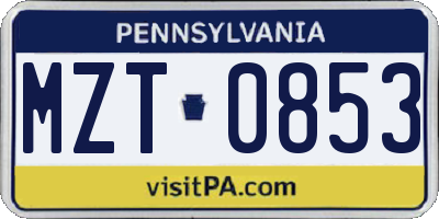 PA license plate MZT0853