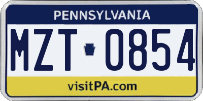 PA license plate MZT0854