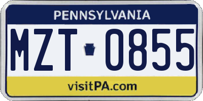 PA license plate MZT0855
