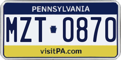 PA license plate MZT0870