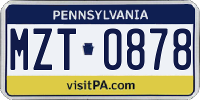 PA license plate MZT0878
