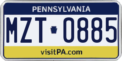 PA license plate MZT0885