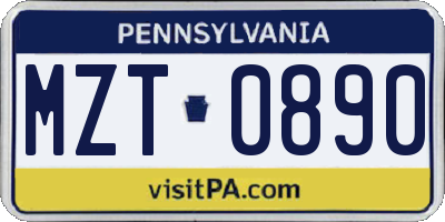 PA license plate MZT0890