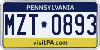 PA license plate MZT0893