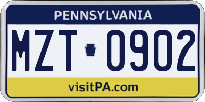 PA license plate MZT0902