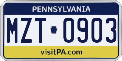 PA license plate MZT0903