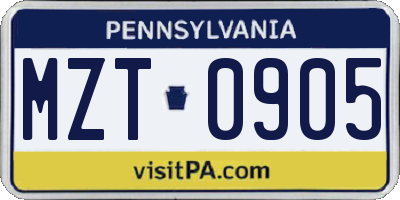 PA license plate MZT0905