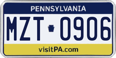 PA license plate MZT0906