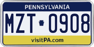 PA license plate MZT0908