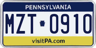 PA license plate MZT0910