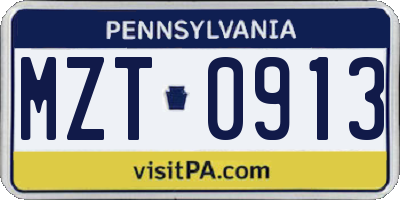PA license plate MZT0913