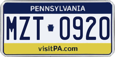 PA license plate MZT0920