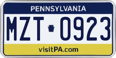 PA license plate MZT0923