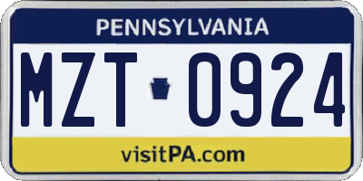 PA license plate MZT0924