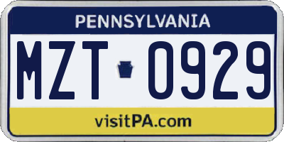 PA license plate MZT0929