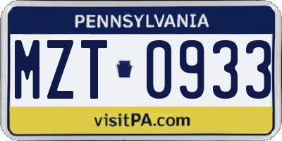PA license plate MZT0933