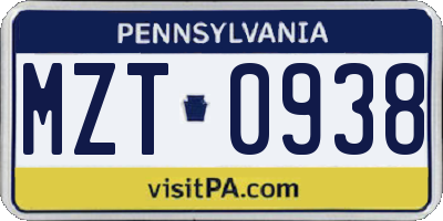 PA license plate MZT0938
