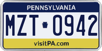 PA license plate MZT0942