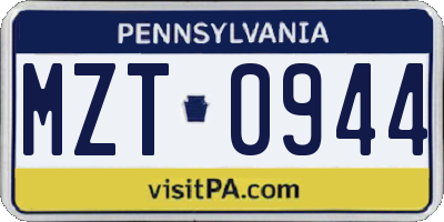 PA license plate MZT0944