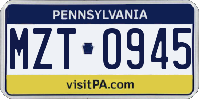 PA license plate MZT0945