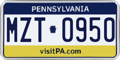 PA license plate MZT0950