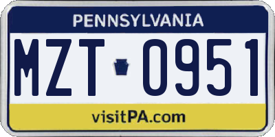 PA license plate MZT0951