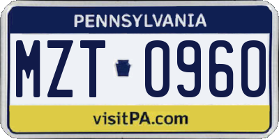PA license plate MZT0960
