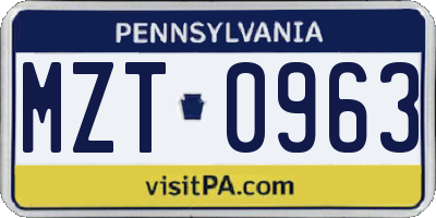 PA license plate MZT0963
