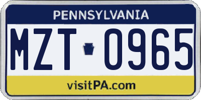 PA license plate MZT0965