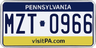 PA license plate MZT0966