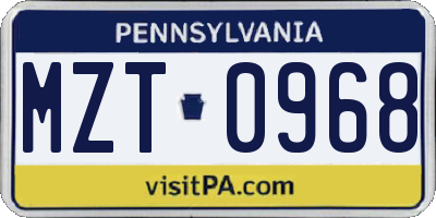 PA license plate MZT0968