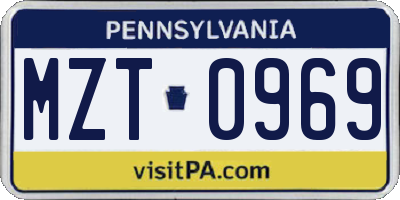 PA license plate MZT0969