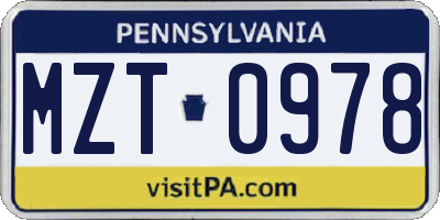 PA license plate MZT0978