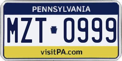PA license plate MZT0999