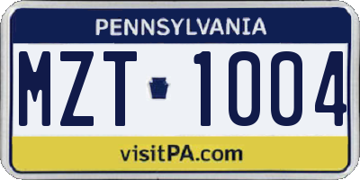 PA license plate MZT1004