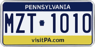 PA license plate MZT1010