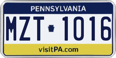 PA license plate MZT1016