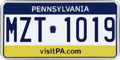 PA license plate MZT1019