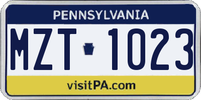 PA license plate MZT1023