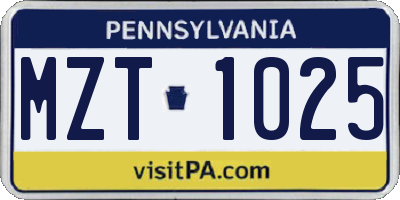 PA license plate MZT1025