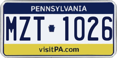 PA license plate MZT1026