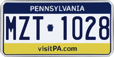 PA license plate MZT1028