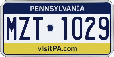 PA license plate MZT1029